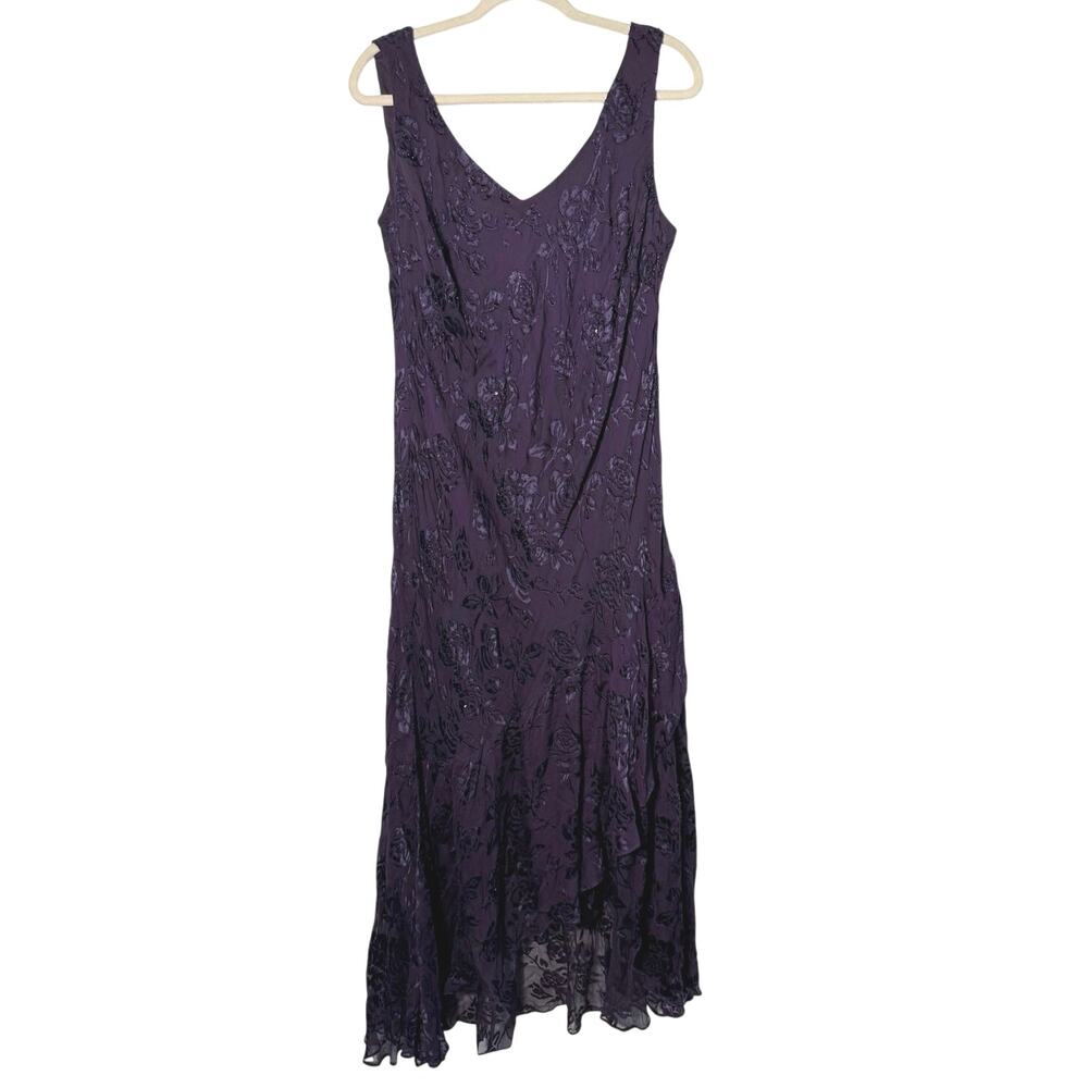 Vtg Y2K Alex Evenings 18W Dark Purple Silk Burnout Velvet Fairy Dress Whimsygoth